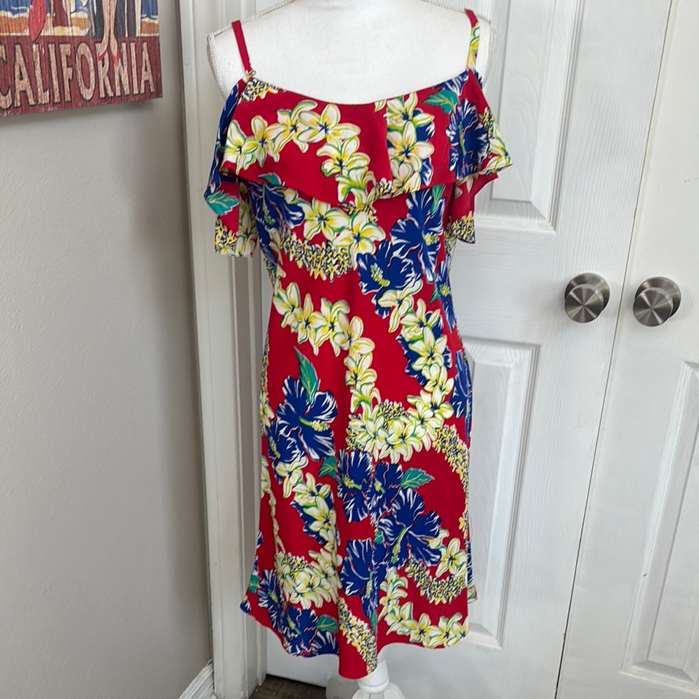 Red and Blue Ruffled Tiered Midi Sundress